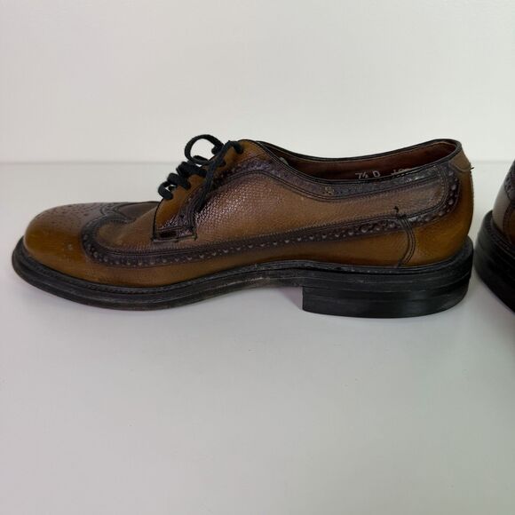 Vintage Nunn Bush Two Tone Brown Wingtip Brogue Oxford Dress Shoes Mens 7.5D USA